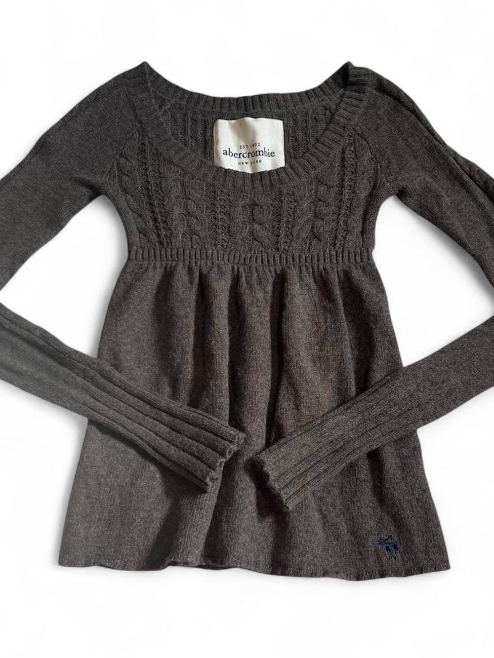Y2K Abercrombie Babydoll Brown Cable Knit Long Sleeve Sweater Layering Top